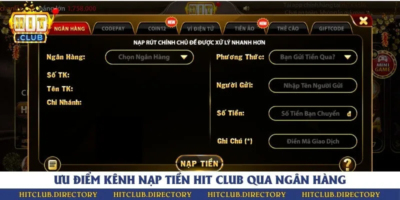 Nạp tiền ngân hàng hiện đang là kênh giao dịch phổ biến và an toàn nhất